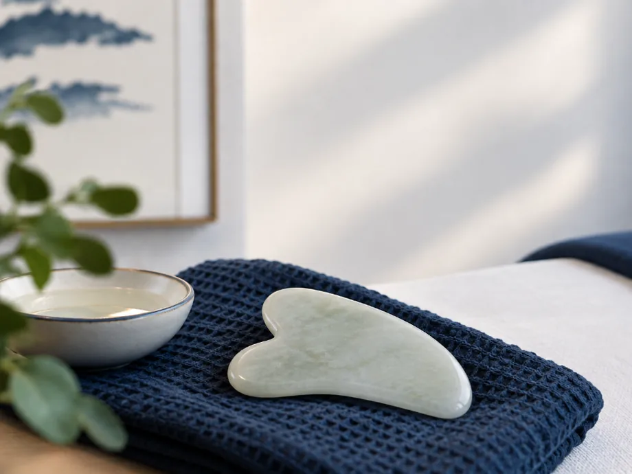 Outil de gua sha utilisé sur les tissus